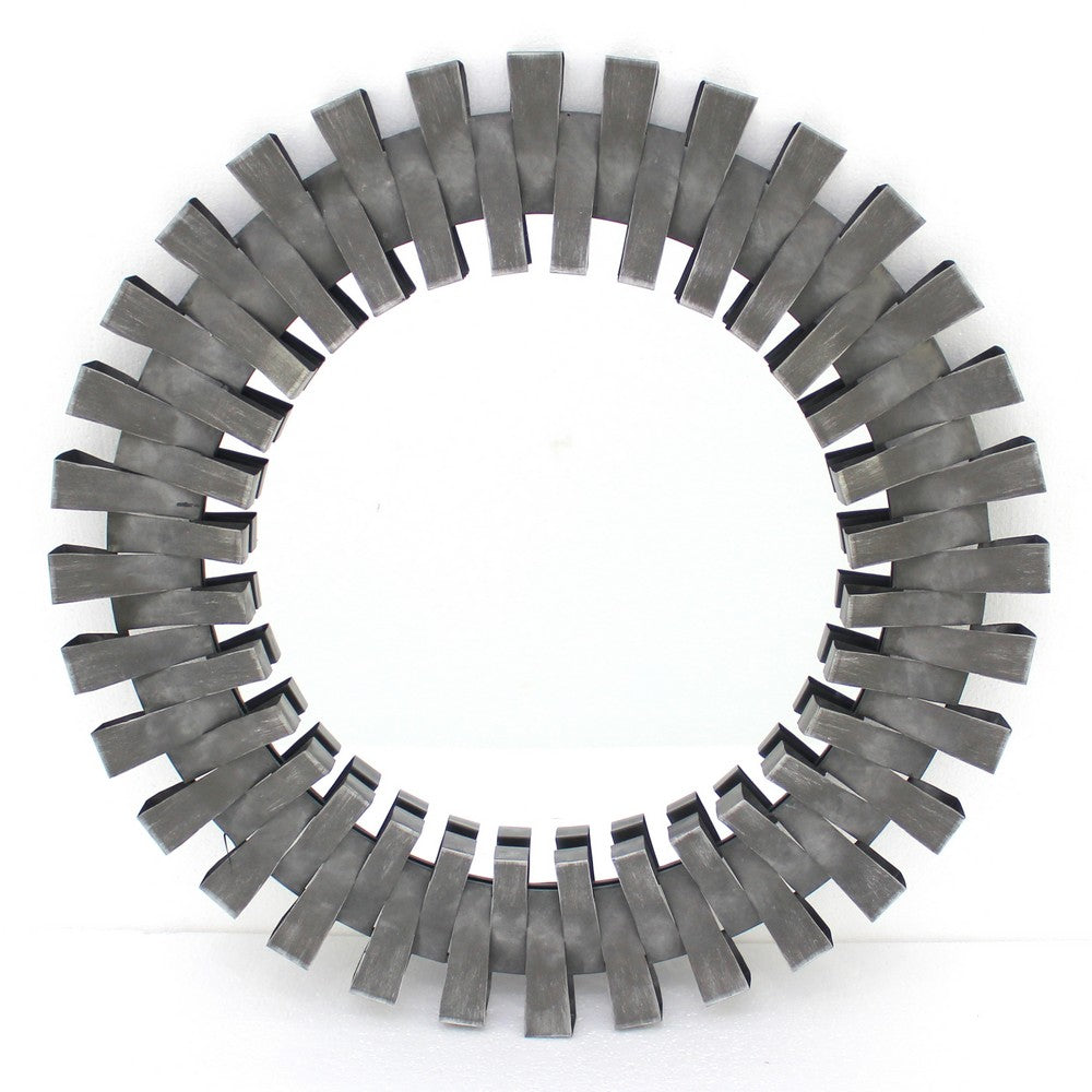Gear Shaped Metal Wall Mirror with Mounting Hardware, Gray - BM217264