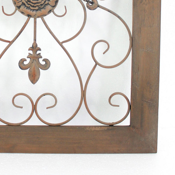 Rectangular Wooden Frame Wall Decor with Fleur De Lis Design, Brown - BM217265