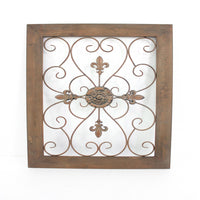 Rectangular Wooden Frame Wall Decor with Fleur De Lis Design, Brown - BM217265