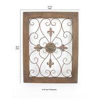 Rectangular Wooden Frame Wall Decor with Fleur De Lis Design, Brown - BM217265