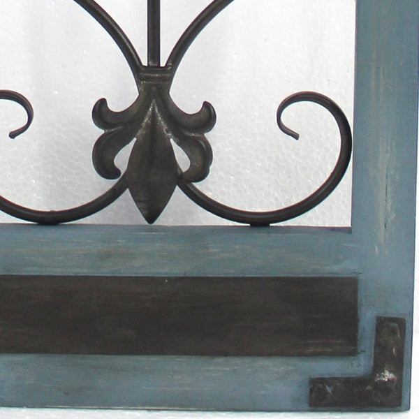 Rectangular Wooden Frame Wall Decor with Scroll Design, Blue - BM217266