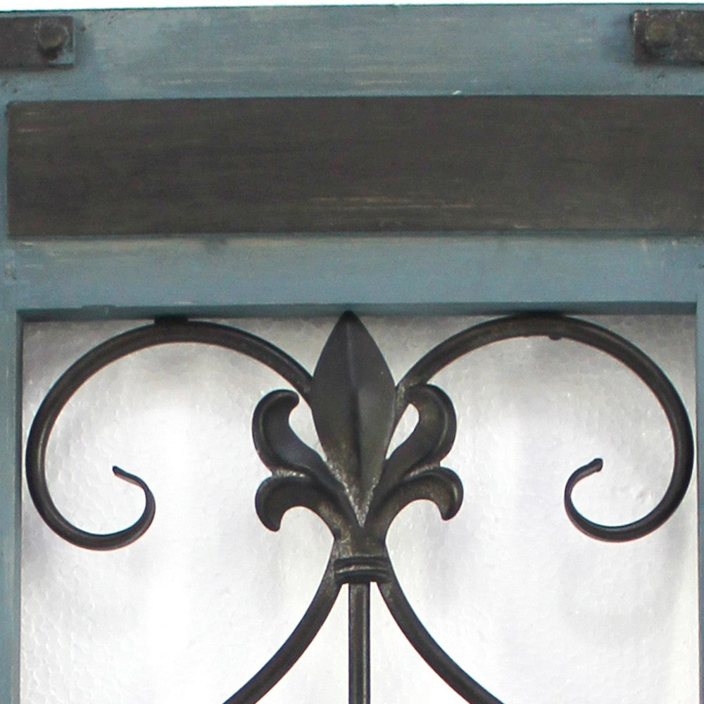 Rectangular Wooden Frame Wall Decor with Scroll Design, Blue - BM217266