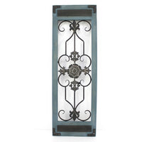 Rectangular Wooden Frame Wall Decor with Scroll Design, Blue - BM217266