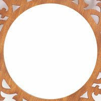 Round Wooden Wall Mirror with Scroll Cut Out Design, Silver and Brown - BM217267