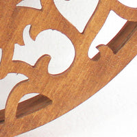 Round Wooden Wall Mirror with Scroll Cut Out Design, Silver and Brown - BM217267
