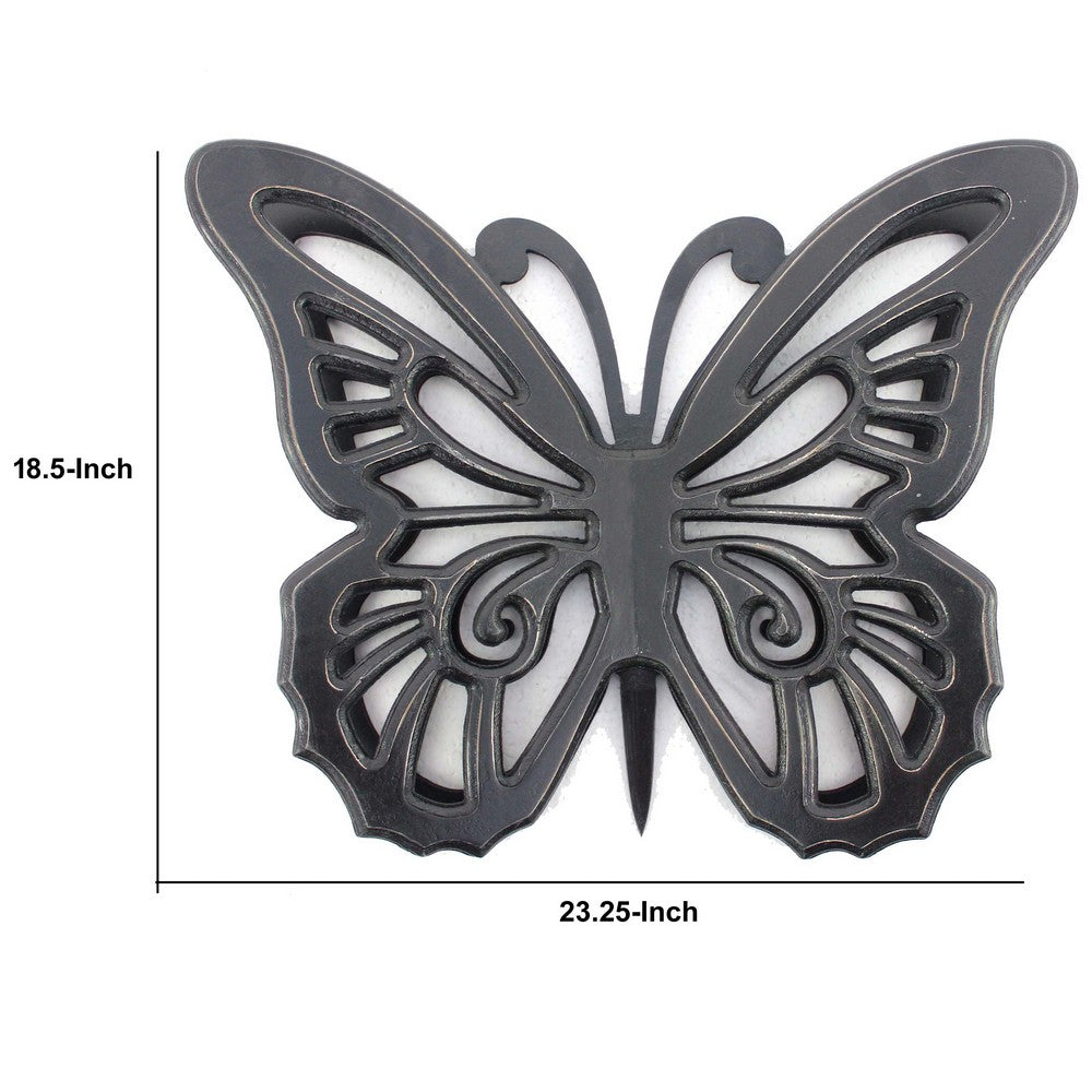 Wooden Butterfly Wall Plaque with Cutout Detail, Black - BM217269