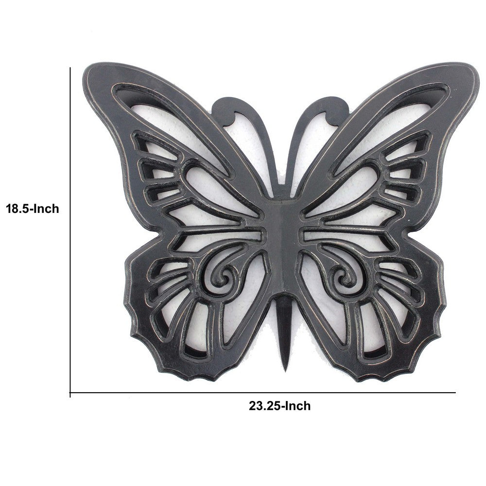 Wooden Butterfly Wall Plaque with Cutout Detail, Black - BM217269