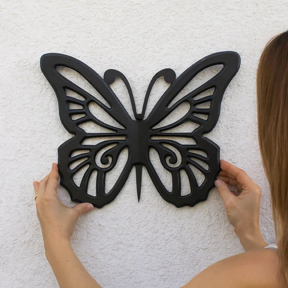 Wooden Butterfly Wall Plaque with Cutout Detail, Black - BM217269