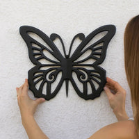 Wooden Butterfly Wall Plaque with Cutout Detail, Black - BM217269