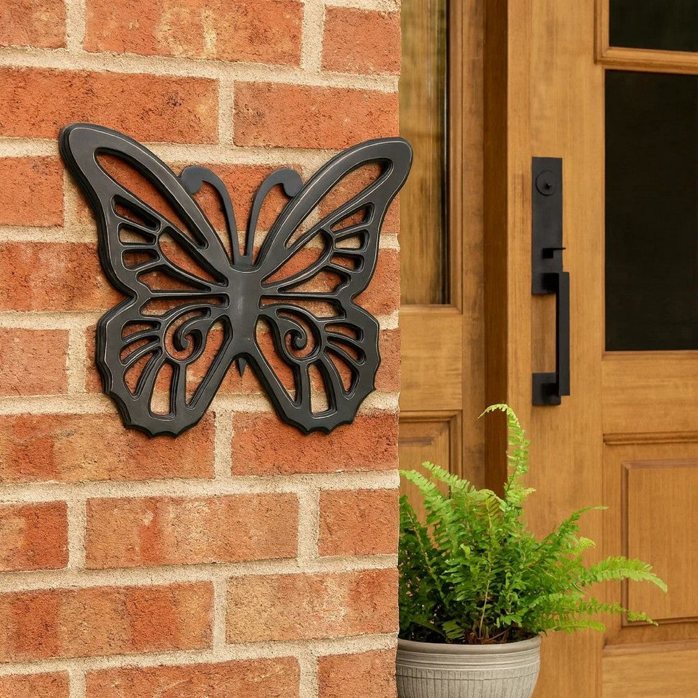 Wooden Butterfly Wall Plaque with Cutout Detail, Black - BM217269