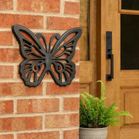 Wooden Butterfly Wall Plaque with Cutout Detail, Black - BM217269