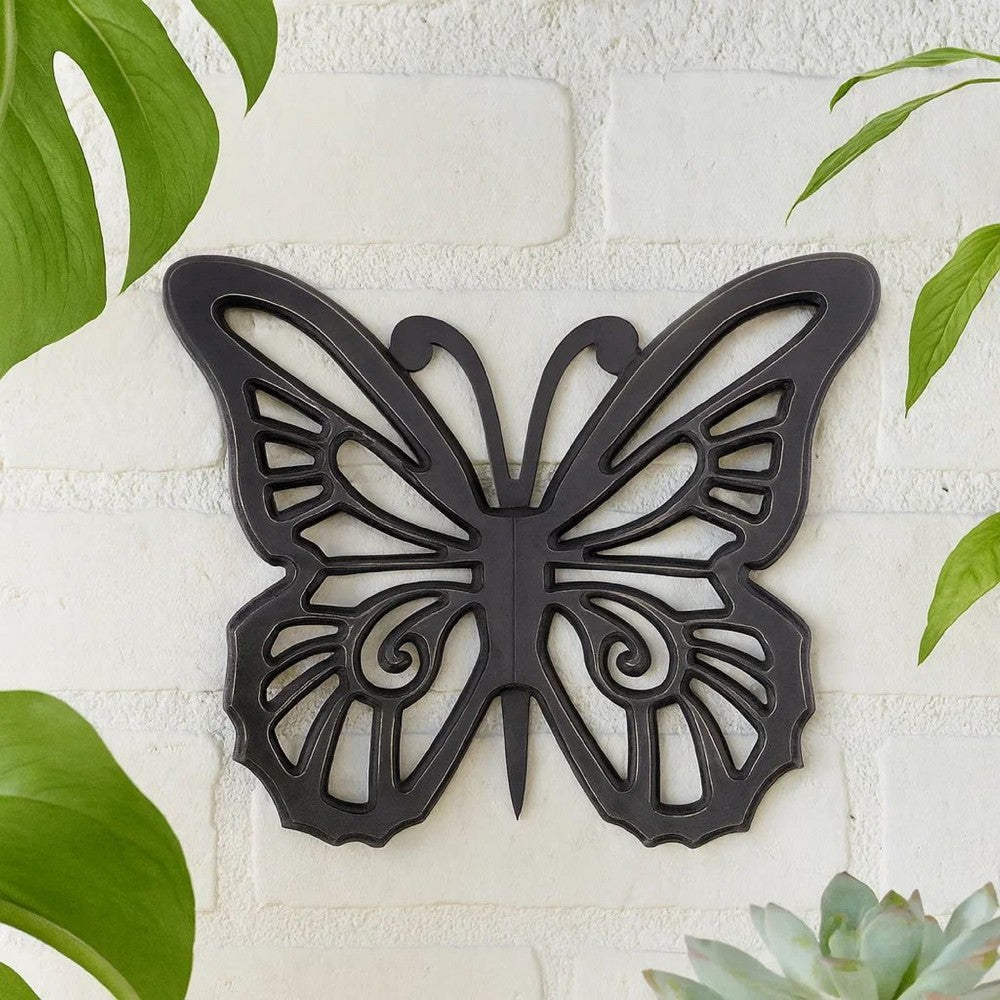 Wooden Butterfly Wall Plaque with Cutout Detail, Black - BM217269
