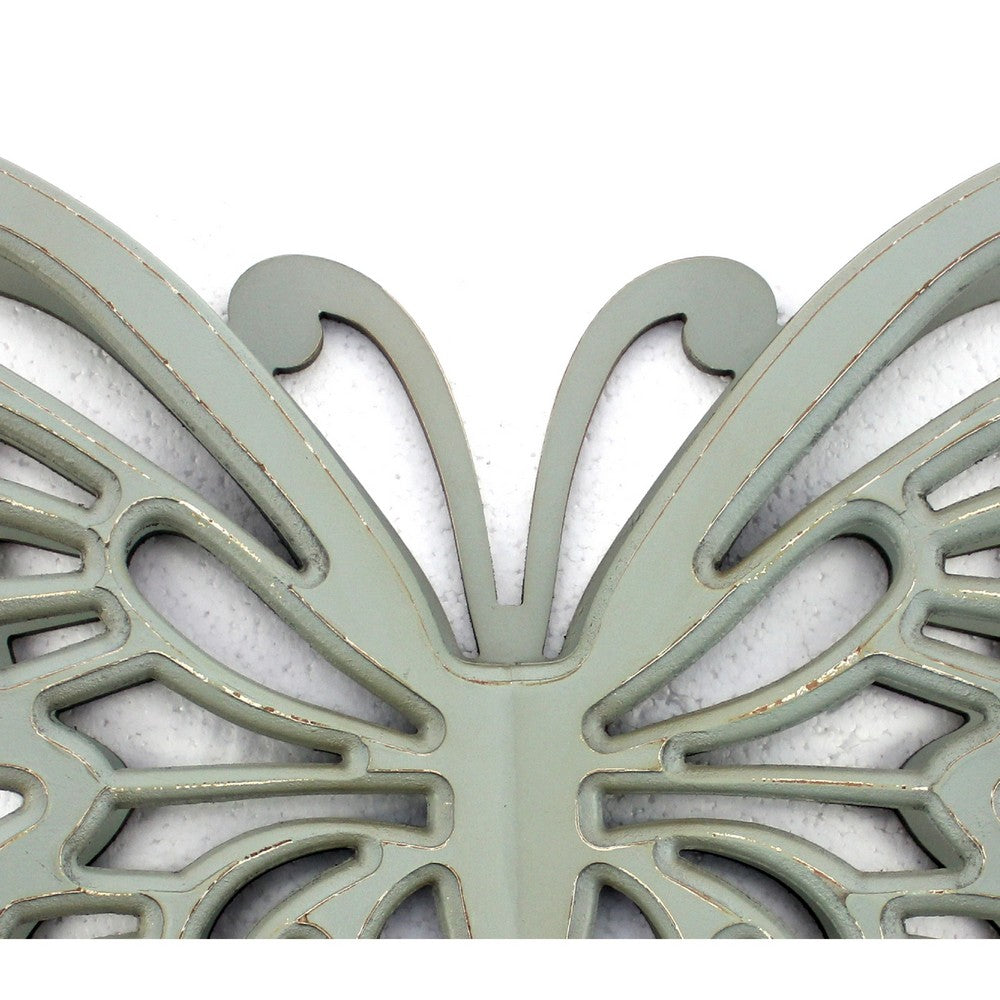 Wooden Butterfly Wall Plaque with Cutout Detail, Light Gray - BM217270