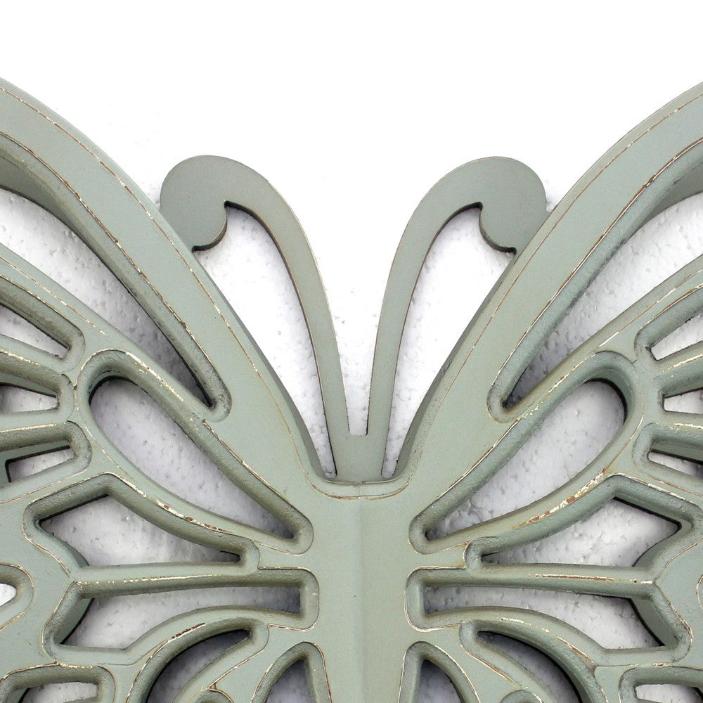 Wooden Butterfly Wall Plaque with Cutout Detail, Light Gray - BM217270