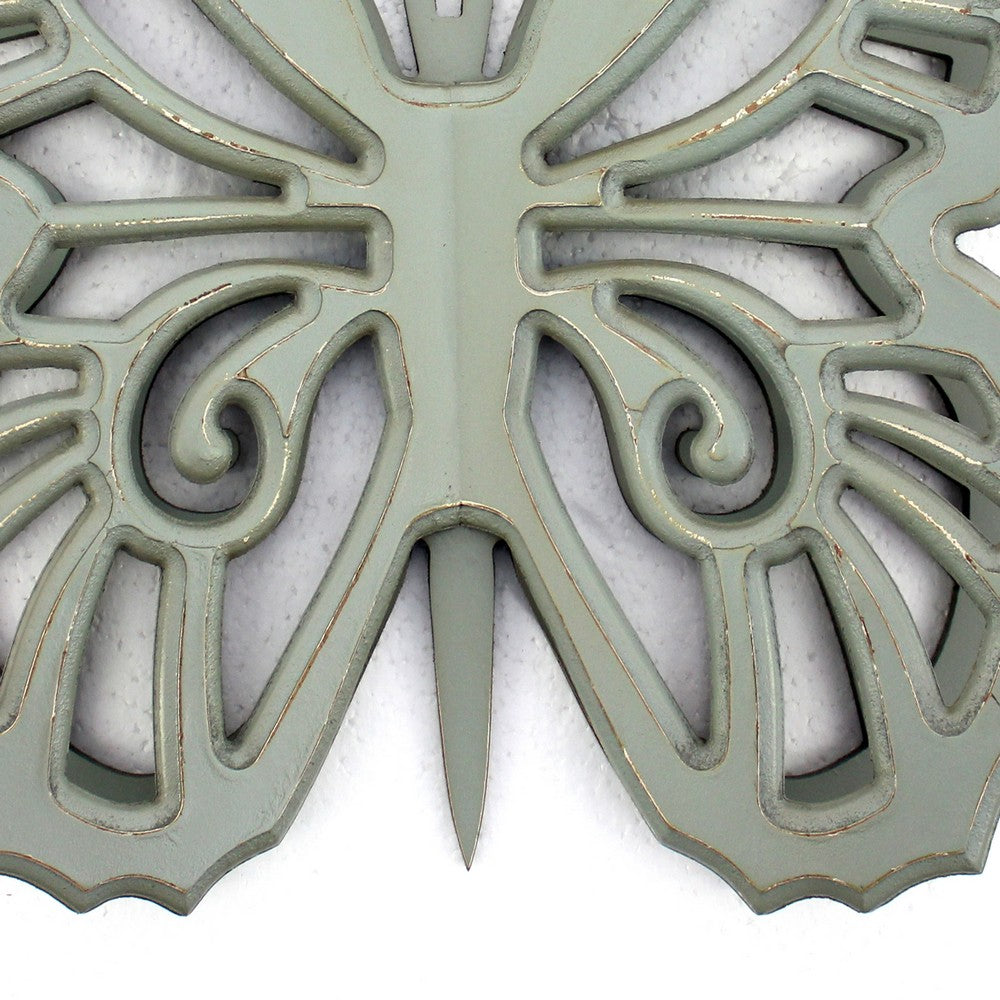 Wooden Butterfly Wall Plaque with Cutout Detail, Light Gray - BM217270