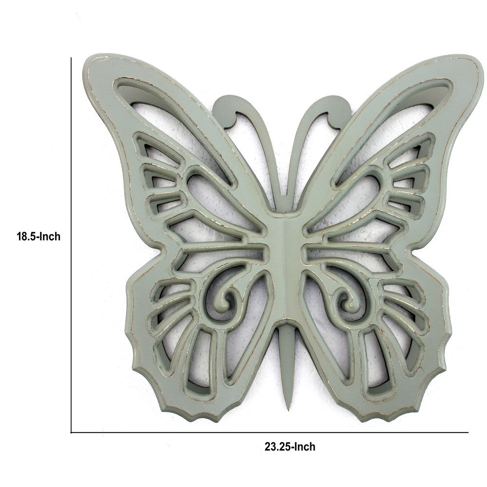 Wooden Butterfly Wall Plaque with Cutout Detail, Light Gray - BM217270