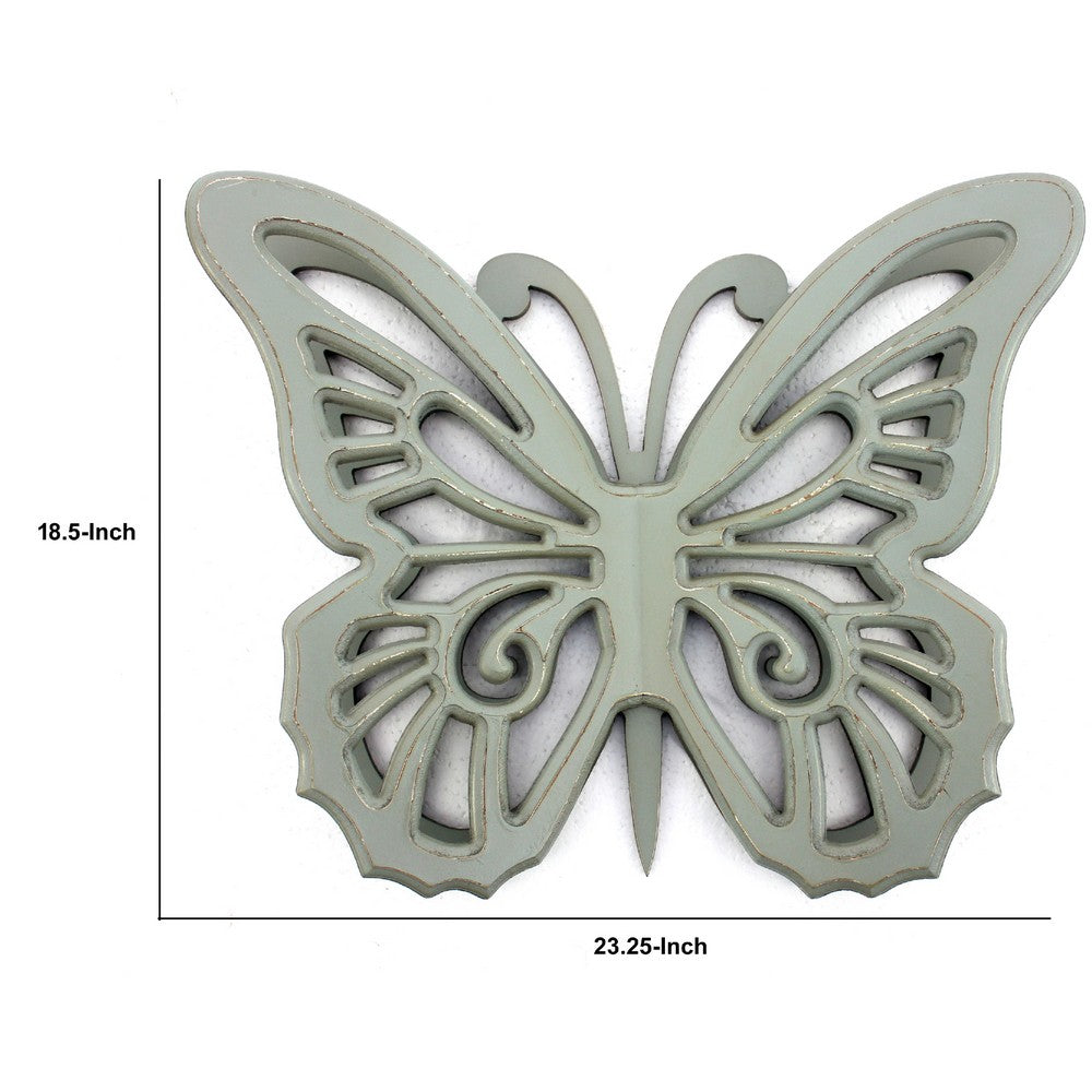 Wooden Butterfly Wall Plaque with Cutout Detail, Light Gray - BM217270