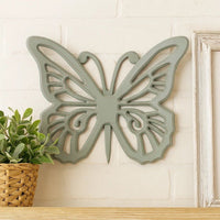 Wooden Butterfly Wall Plaque with Cutout Detail, Light Gray - BM217270