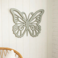 Wooden Butterfly Wall Plaque with Cutout Detail, Light Gray - BM217270