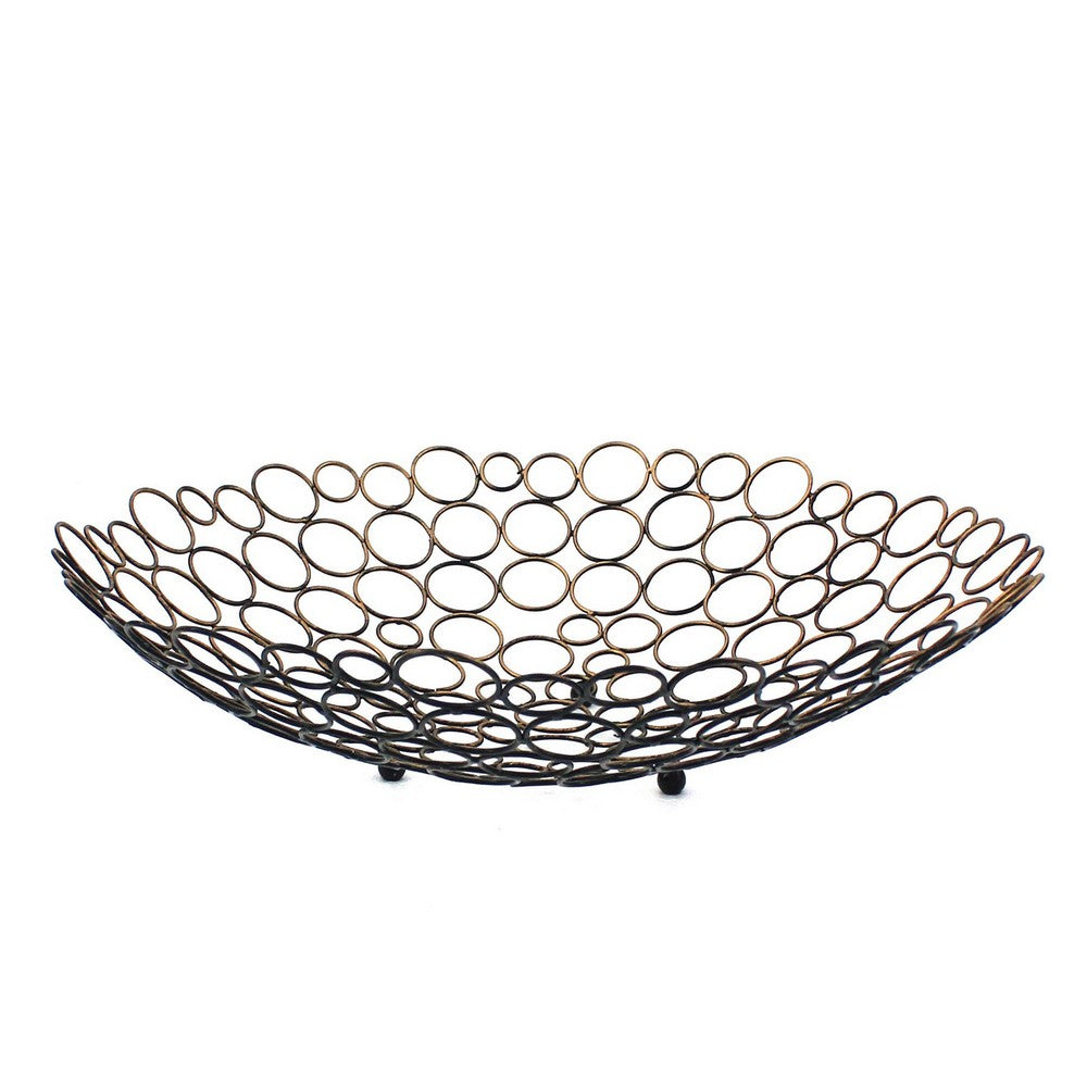 Decorative Metal Tray with Mesh Design and Ball Support,Gold and Black - BM217289