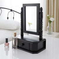 Traditional Wooden Table Mirror with 1 Drawer, Black and Silver - BM217290