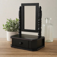 Traditional Wooden Table Mirror with 1 Drawer, Black and Silver - BM217290