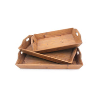 Rectangular Wooden Serving Tray with Cut Out Handles, Set of 3, Brown - BM217292