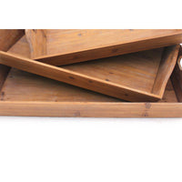 Rectangular Wooden Serving Tray with Cut Out Handles, Set of 3, Brown - BM217292