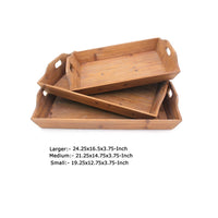 Rectangular Wooden Serving Tray with Cut Out Handles, Set of 3, Brown - BM217292