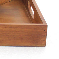 Rectangular Wooden Serving Tray with Cut Out Handles, Set of 2, Brown - BM217293