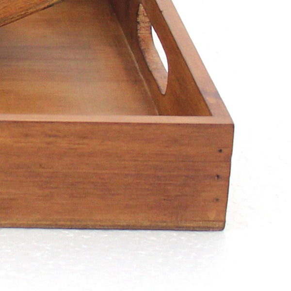 Rectangular Wooden Serving Tray with Cut Out Handles, Set of 2, Brown - BM217293