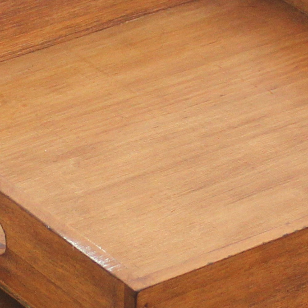 Rectangular Wooden Serving Tray with Cut Out Handles, Set of 2, Brown - BM217293