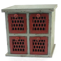 Wooden Table Top Organizer with 4 Drawers, Distressed Gray and Red - BM217294