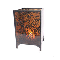 Cuboidal Metal and Glass Filigree Candleholder, Black and Clear - BM217296