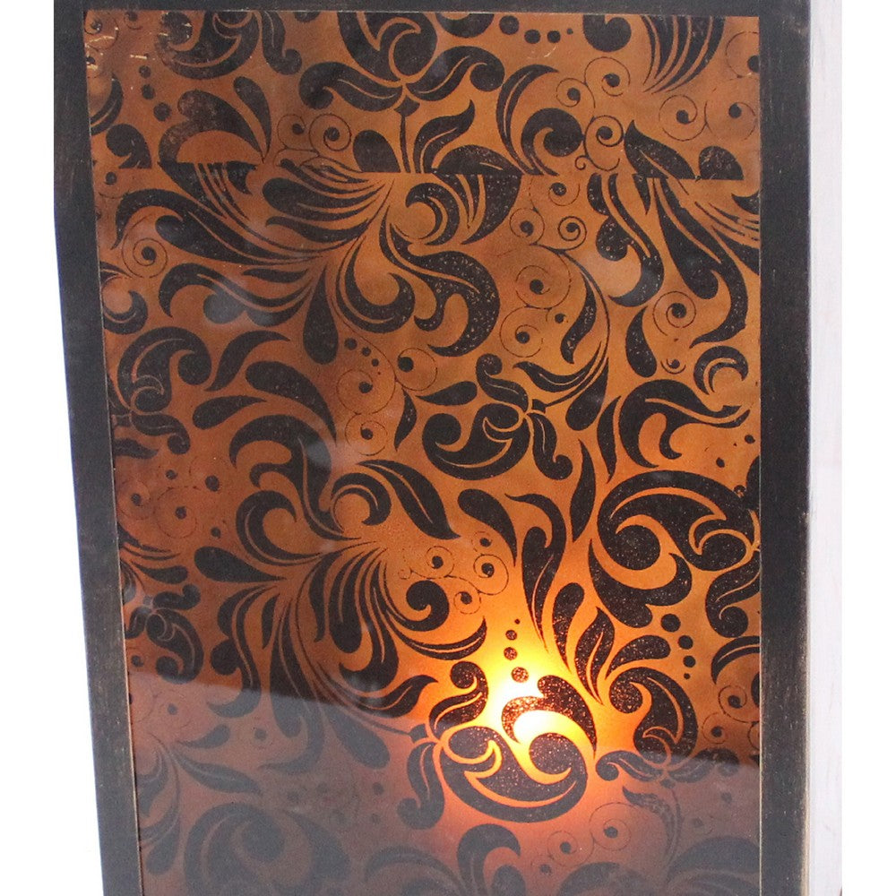 Cuboidal Metal and Glass Filigree Candleholder, Black and Clear - BM217296