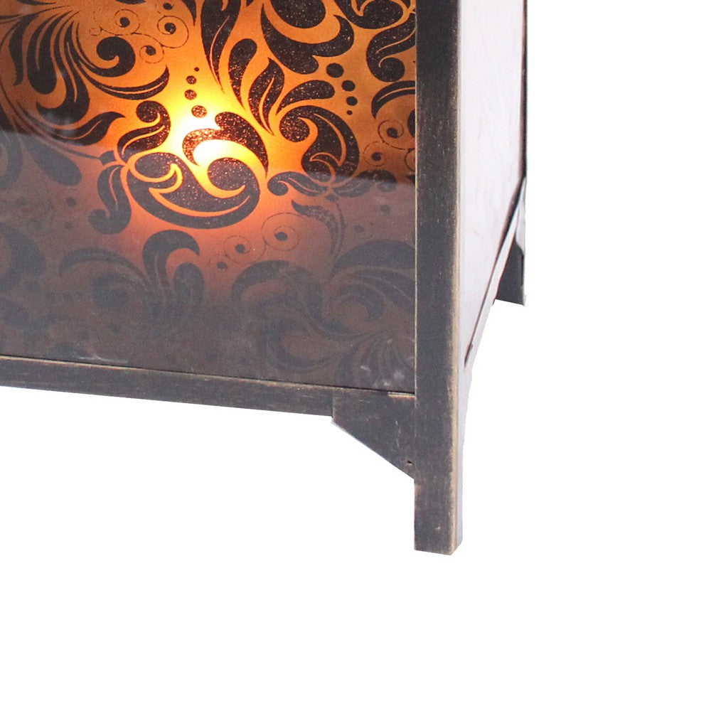 Cuboidal Metal and Glass Filigree Candleholder, Black and Clear - BM217296