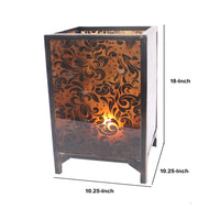 Cuboidal Metal and Glass Filigree Candleholder, Black and Clear - BM217296
