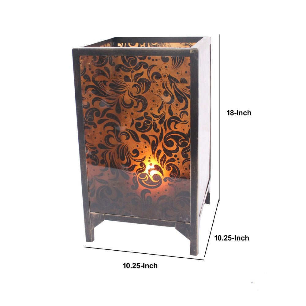 Cuboidal Metal and Glass Filigree Candleholder, Black and Clear - BM217296