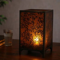 Cuboidal Metal and Glass Filigree Candleholder, Black and Clear - BM217296