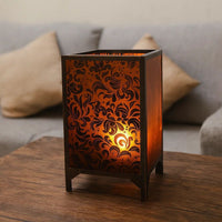 Cuboidal Metal and Glass Filigree Candleholder, Black and Clear - BM217296