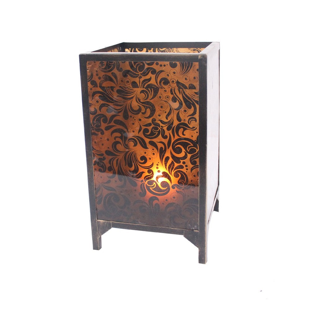 Cuboidal Metal and Glass Filigree Candleholder, Black and Clear - BM217296