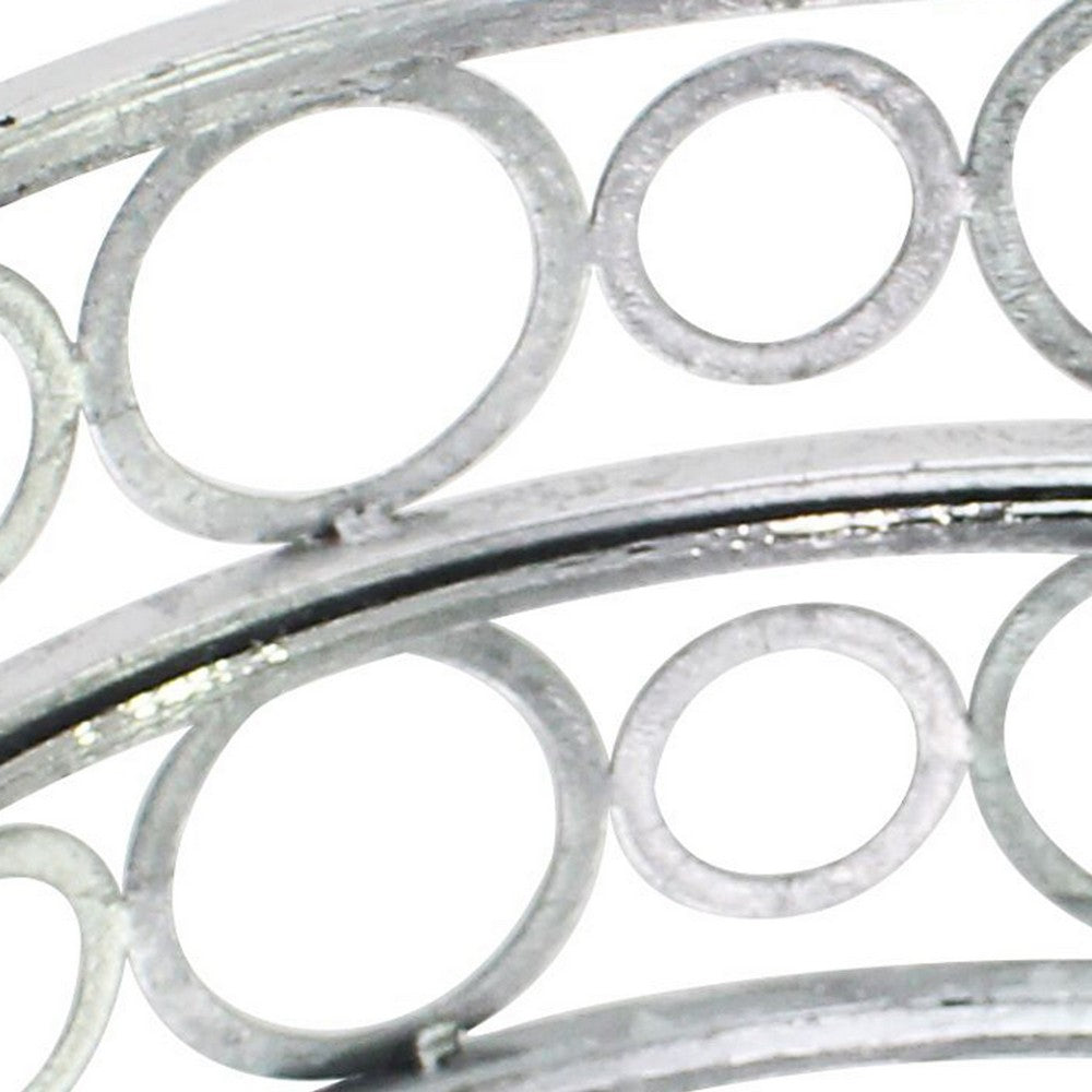 Round Metal Tray with Geometric Mirror Panel Inserts, Silver - BM217298