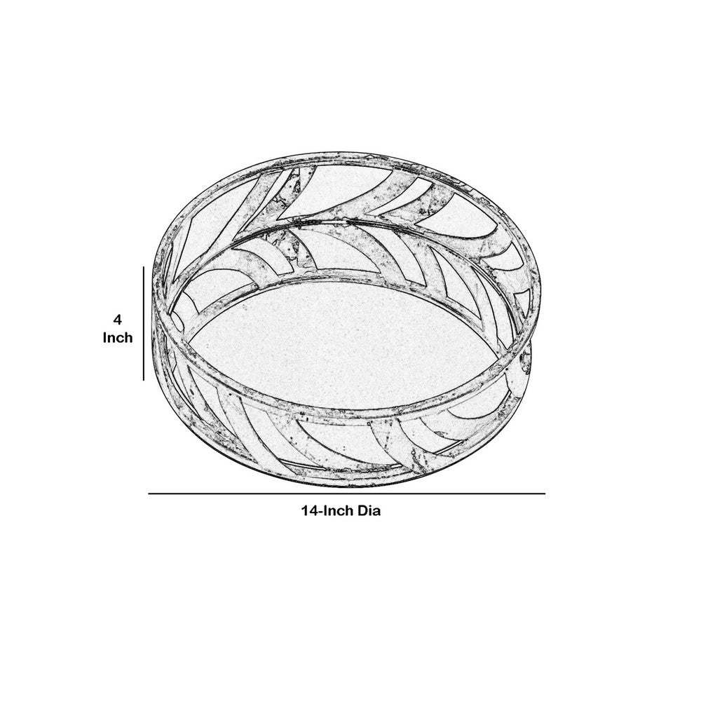 Round Metal Tray with Geometric Mirror Panel Inserts, Silver - BM217298