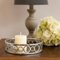 Round Metal Tray with Geometric Mirror Panel Inserts, Silver - BM217298