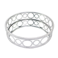 Round Metal Tray with Geometric Mirror Panel Inserts, Silver - BM217298