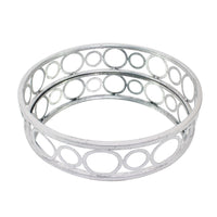 Round Metal Tray with Geometric Mirror Panel Inserts, Silver - BM217298
