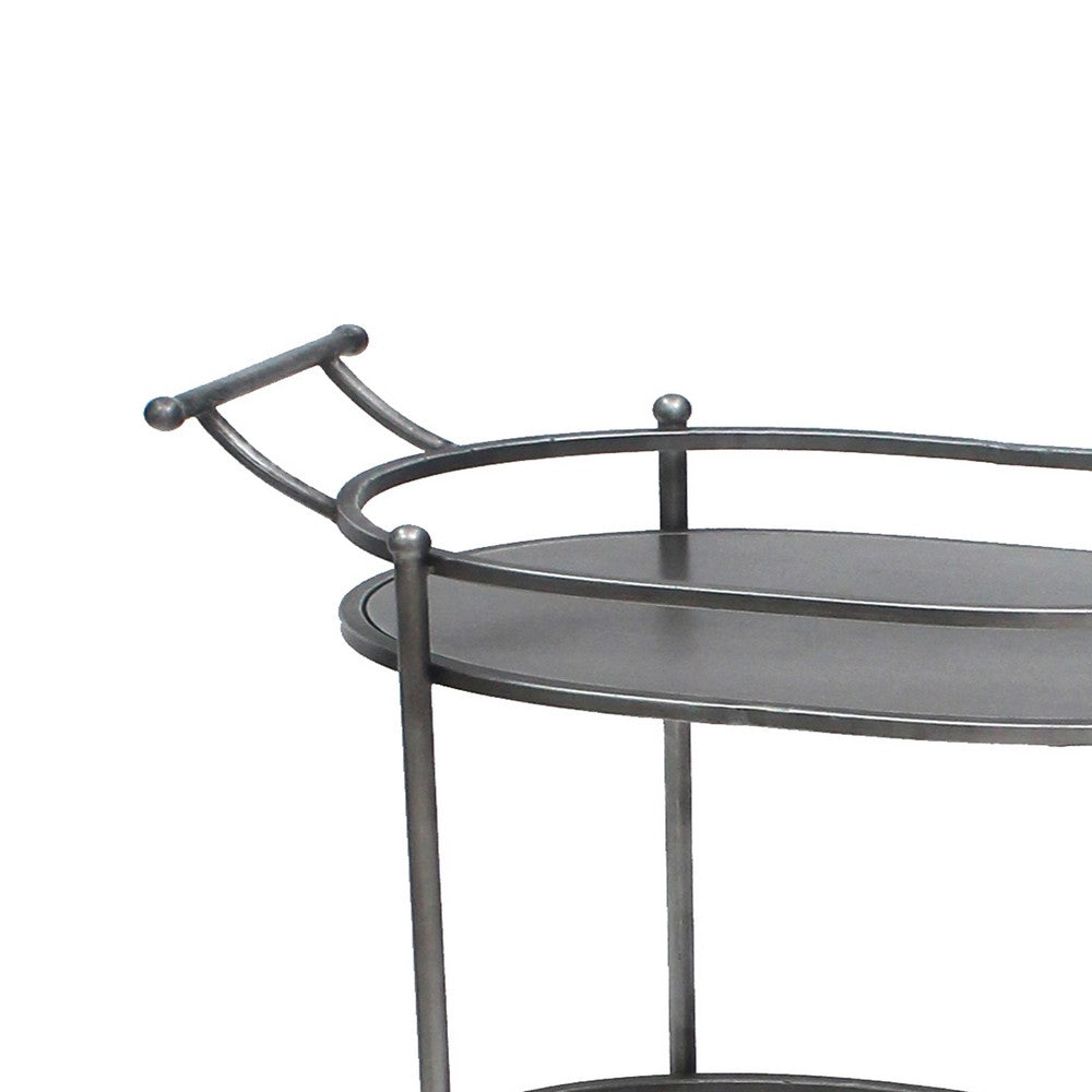 Oval Metal Frame Service Cart with Casters, Gray and Black - BM217301