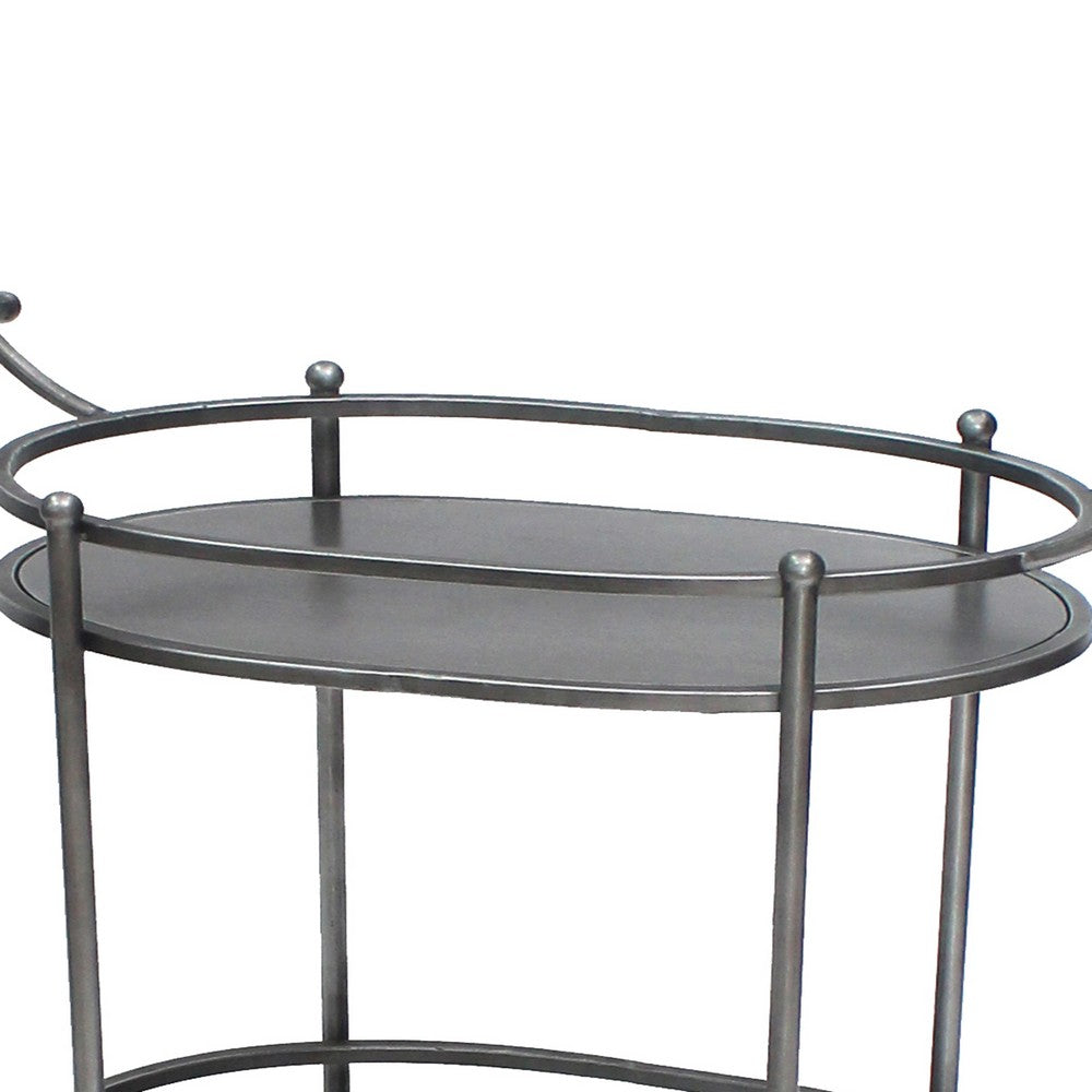 Oval Metal Frame Service Cart with Casters, Gray and Black - BM217301