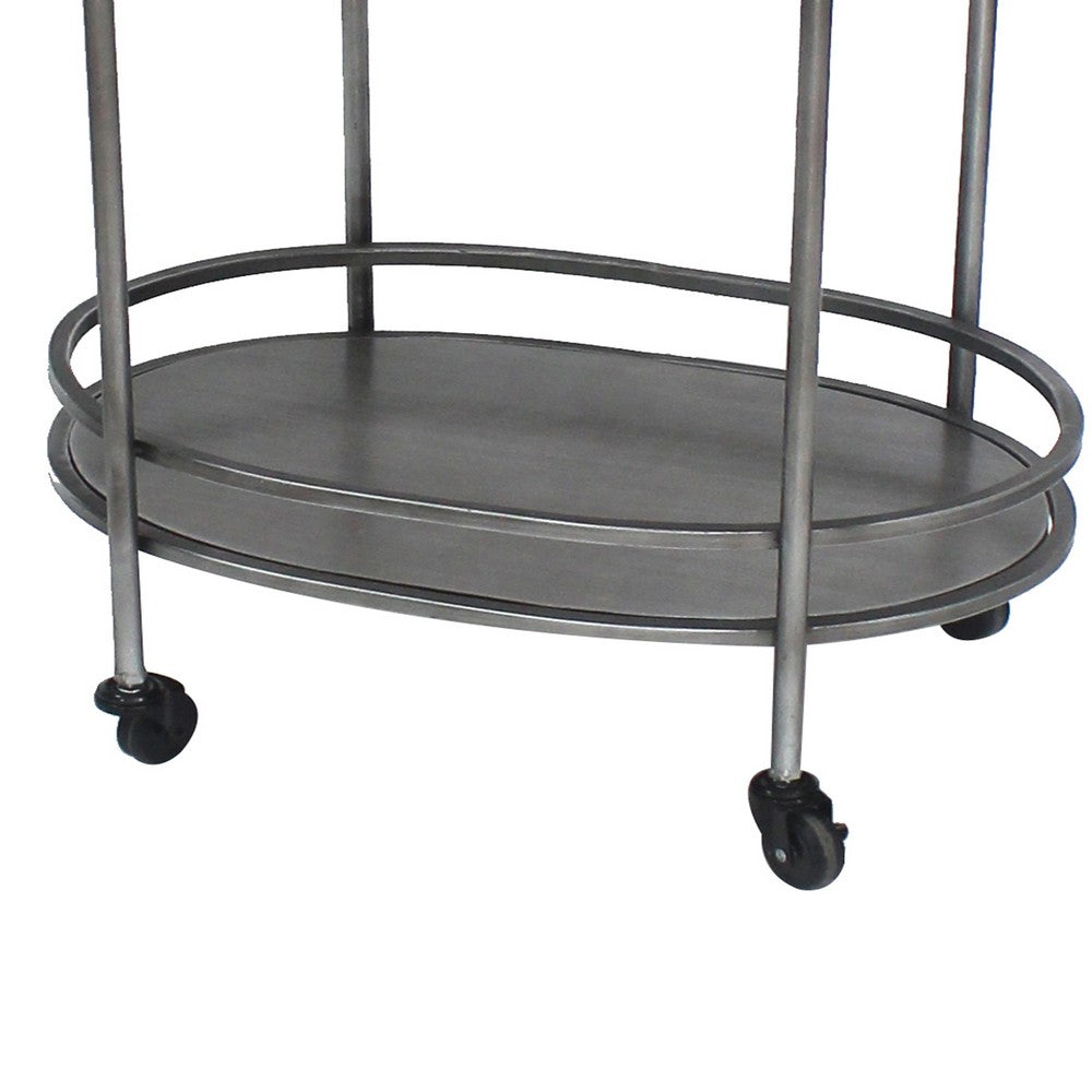 Oval Metal Frame Service Cart with Casters, Gray and Black - BM217301