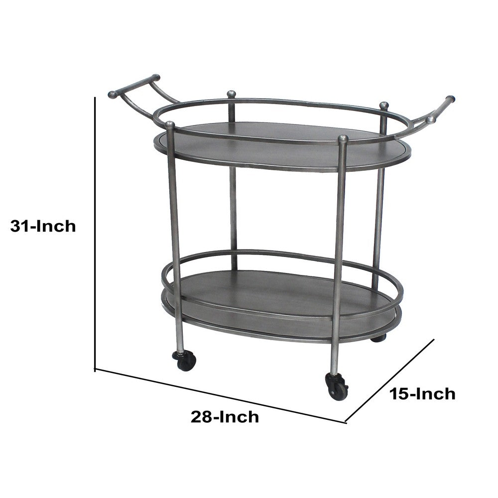 Oval Metal Frame Service Cart with Casters, Gray and Black - BM217301